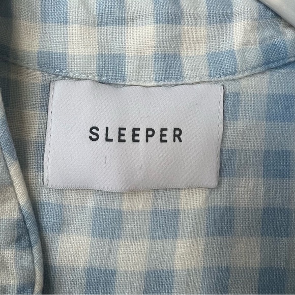 Sleeper Linen Lounge Blue Gingham Checkered Top - Picture 6 of 7